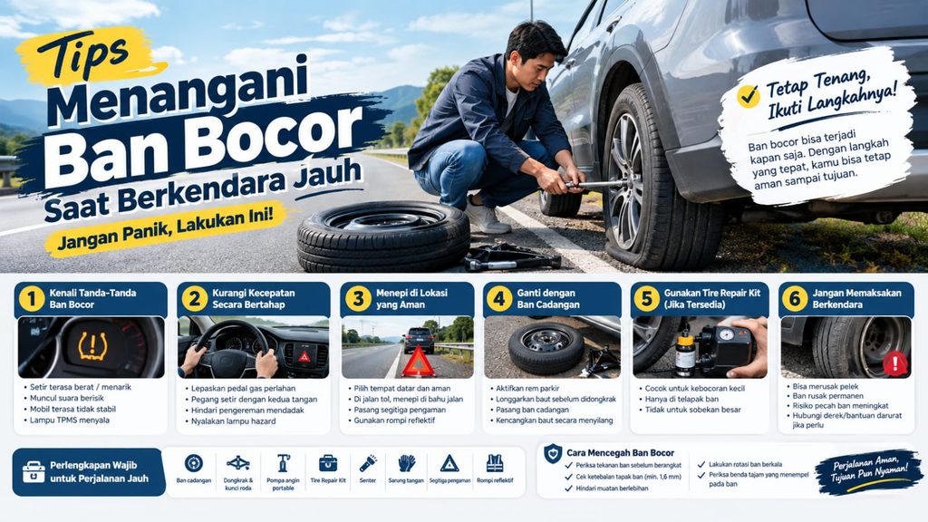 Tips Menangani Ban Bocor Saat Berkendara Jauh, Jangan Panik dan Lakukan Ini